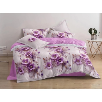 Pościel 160x200 białą w różowe kwiaty PK670 z prześcieradłem